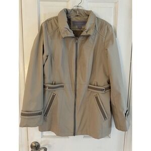 Laura Scott Womens Large Tan Lightweight Jacket Zip Front Utility Spring Coat